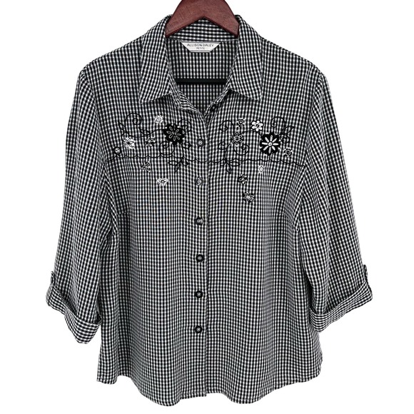 Allison Daley Tops - Allison Daley Petite Sz 14P Wearable Art Floral Black White Blouse Shirt Top